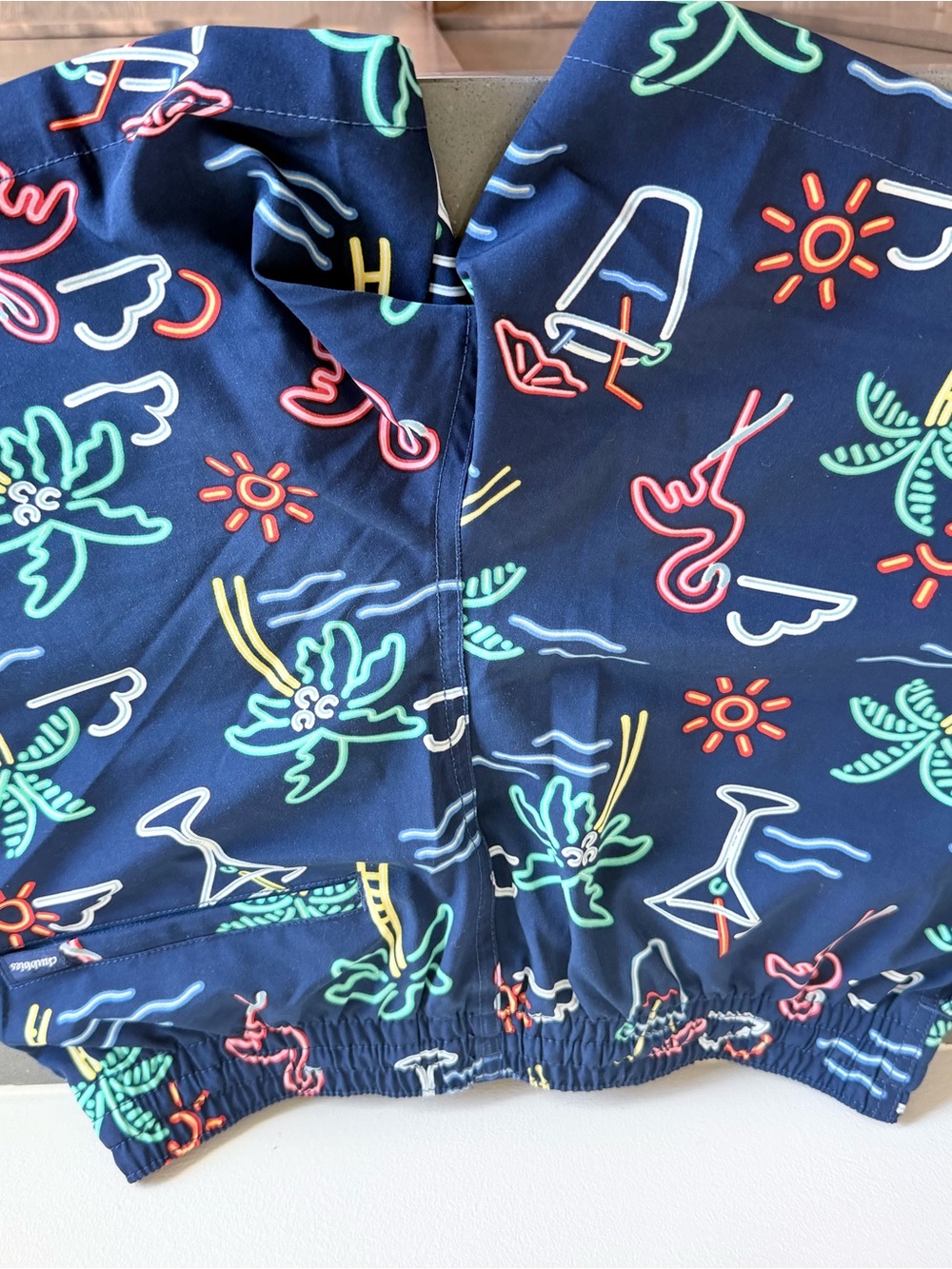 chubbies Navy Swim Shorts with Neon Palm & Flamingo Print - Picture 3 of 4